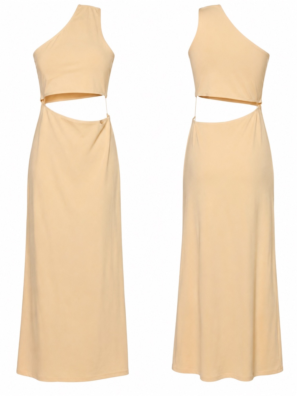 Zara One-Shoulder Cutout Midi Dress in Beige - Picture 3 of 4